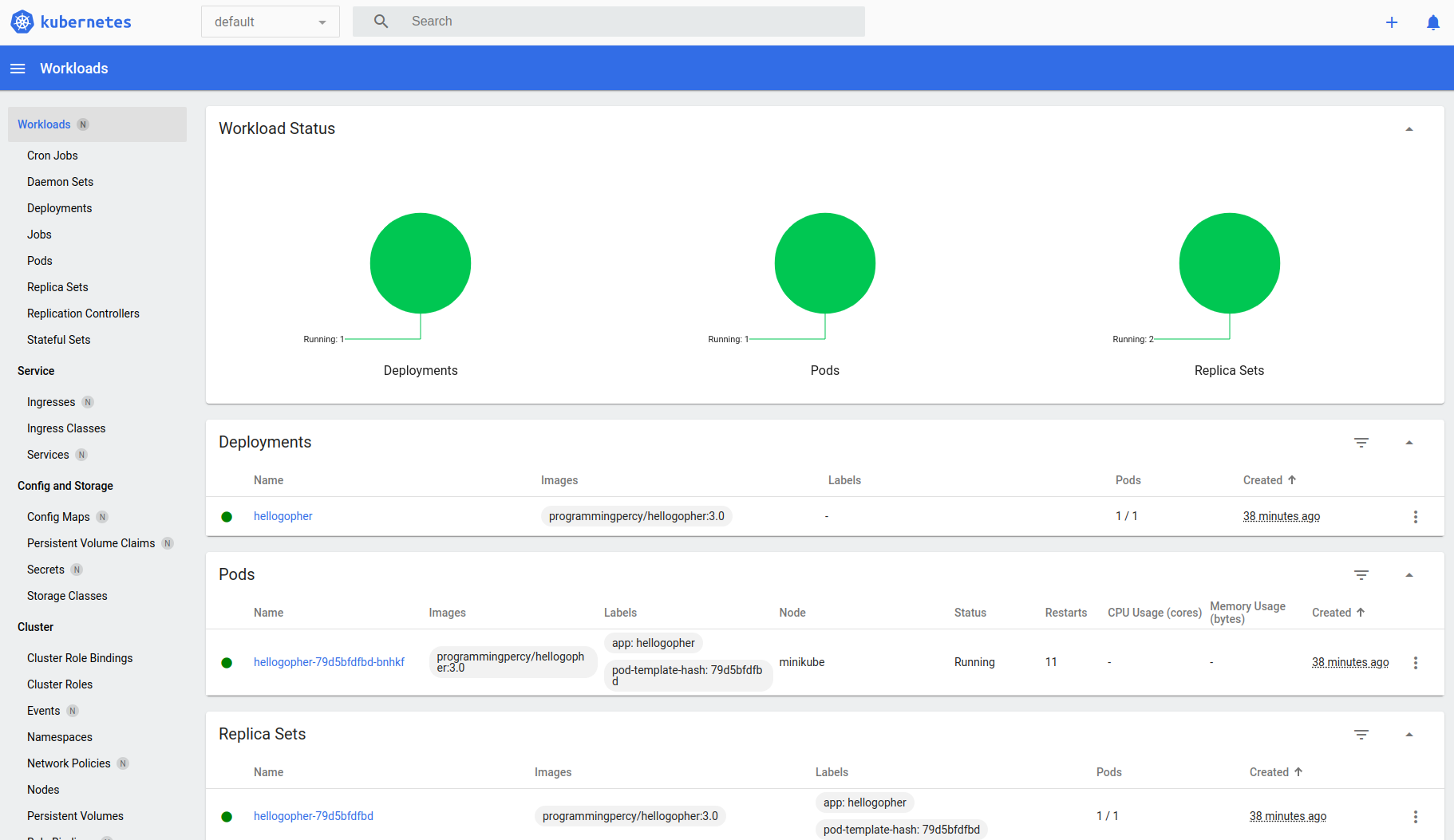 Kubernetes dashboard - visualizing the cluster