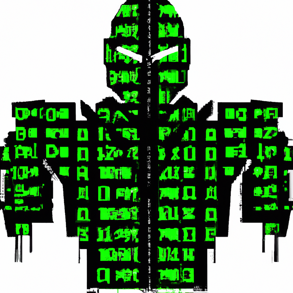 Image generated by the Azure OpenAI Service DALL-E model with the following prompt: "The green and black Matrix code in the shape of Optimus Prime"