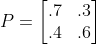 Transition matrix for our example - Image by the author