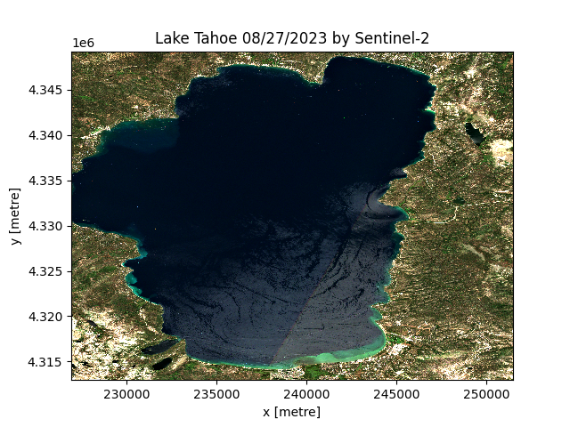 Sentinel-2 image in RGB captured over Lake Tahoe on August 27th, 2023, Image by the author