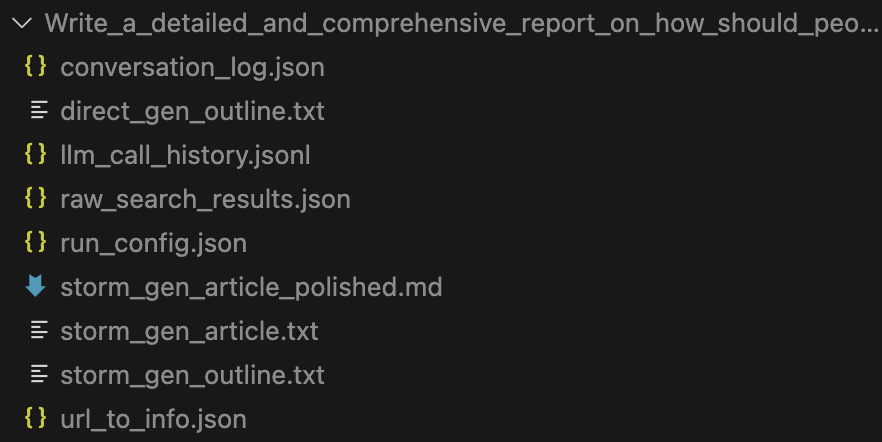 Files generated by STORM, from which one markdown file was created combining the polished article with reference footnotes.