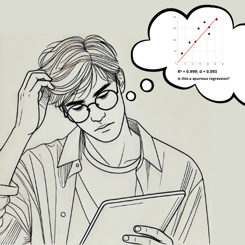 Drawing of a person thinking with a linear regression chart in a thought bubble